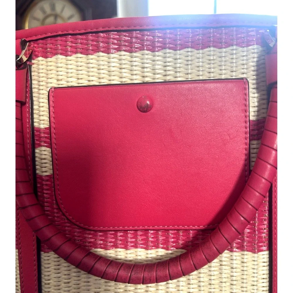 Kate Spade Cruise Medium Straw Handbag Bikini Pink Summer Tote Purse - Picture 4 of 5